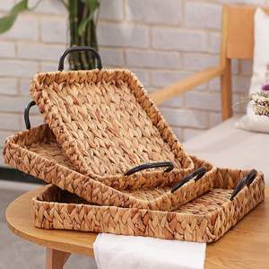 Vietnam fait à la main taille personnalisée jacinthe d'eau jonc de mer plateau de service avec poignées panier de fruits forme Rectangle marque KCV - Product Image 1