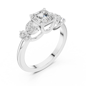 Bague de fiançailles de luxe en diamant taille Asscher avec pierres latérales florales, or 14K 18K, bijoux personnalisés pour femme - Product Image 6
