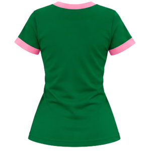   เสื้อยืดสีเขียวลายกราฟิกสำหรับผู้หญิง แขนสั้น คอกลม สไตล์ลำลอง แรงบันดาลใจจากสมาคมนักศึกษาหญิง ใส่สบาย เหมาะกับแฟชั่นฤดูร้อน - Product Image 2
