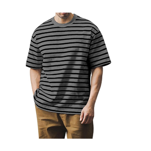 T-shirts rayés à manches courtes 100 % coton de haute qualité pour hommes, coupe ample, col ras du cou, unisexe, personnalisables OEM - Product Image 1