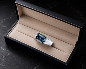 <b>Men</b>’s Alexandrite <b>Ring</b> <b>Emerald</b> Cut Blue Stone <b>Ring</b> Silver Signet <b>Ring</b> Color Change Stone <b>Ring</b> Minimalist <b>Men</b> Jewelry - Product Image 2