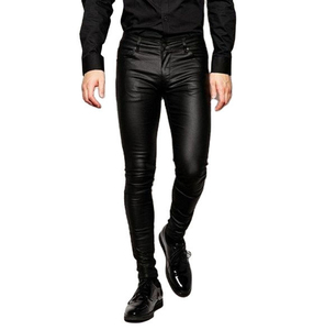 Best Selling <b>Men's</b> Premium Quality Lightweight <b>Leather</b> <b>Pants</b> High Street Winter Casual Wear Mid Waist Button Fly Closure Dark - Product Image 1