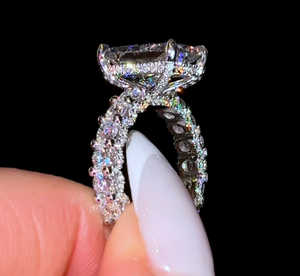 Luxury Radiant Cut Moissanite Engagement <b>Ring</b> 14K 18K Gold Hidden Halo Diamond Band Bridal Wedding <b>Ring</b> - Product Image 6