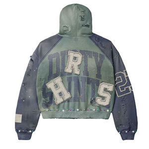 Ensemble de survêtement deux pièces en coton avec logo personnalisé, effet délavé vintage, coupe oversize, joggers déchirés et effet délavé à l'acide, style évasé - Product Image 3