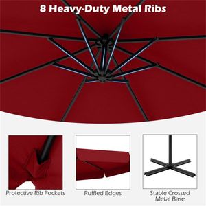 Ombrellone a braccio laterale da 3 metri per patio, con palo in acciaio inossidabile e base quadrata in acrilico, ideale per hotel, esterni, spiaggia e piscina (2m, 3m) - Product Image 5