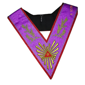 Custom Green V-Neck Masonic <b>Collar</b> Embroidered Gold Trim Classical Design Sew-On Fabric Badge Garment Application - Product Image 1