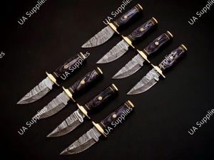 Wholesale ODM Bulk Damascus Steel Fixed Blade Drop Point Hunting Knife Black Pakka Wood Handle Brass Guard Razor Sharp Skinner - Product Image 3