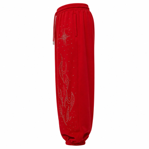 Pantalones Deportivos Rojos 100% Algodón con Diseño de Estrella de Fuego con Pedrería, Cintura Elástica con Cordón Ajustable, Anti-Pilling, para Hombre, Estilo Urbano - Product Image 3