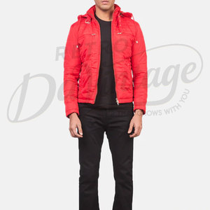 Veste d'hiver matelassée rouge vif pour homme, coupe ajustée, à capuche, chaude, rembourrée, décontractée, style doudoune - Product Image 3