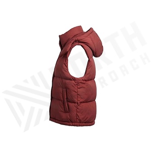 Hooded Quilted Vest Women Winter Solid Color Polyester Filling Button Closure Regular Length Woven Fabric - Product Image 3