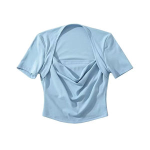 Camiseta Corta Unisex Asimétrica Cruzada de Manga Corta, Tejida en Spandex y Poliéster, Holgada, Transpirable y de Secado Rápido para Primavera/Verano - Product Image 1