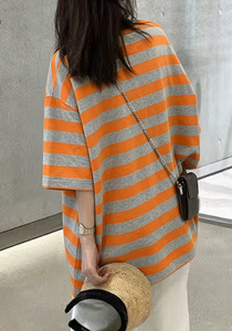 Plus Size Women's <b>Patchwork</b> Anti-Wrinkle O-Neck Pullover Short Sleeve 100% Cotton Casual Summer Knit Tee - Product Image 5