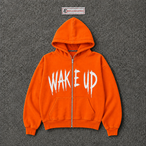 Sudadera con capucha naranja con cremallera completa y estampado gráfico Wake Up, estilo urbano, informal, para hombre, moda urbana, ropa informal de invierno - Product Image 5