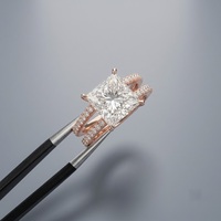 Bague de fiançailles pour femme en or massif 14 carats, diamant de laboratoire certifié IGI, taille princesse 4 carats, halo, sangle fendue, bijoux raffinés