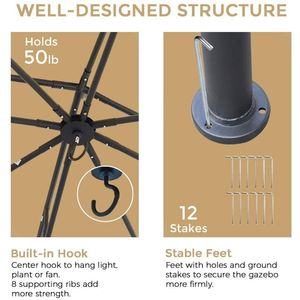 Tenda da esterno in metallo con tetto morbido da 10*12 FT, robusta e resistente, a doppio tetto, con Design in acciaio zincato, zanzariera, tende parasole - Product Image 5