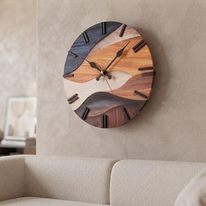Horloge murale en bois moderne, design géométrique abstrait rond, mouvement silencieux à quartz, décoration de salon - Product Image 5