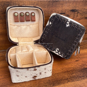 Estuche de joyería de viaje grande de cuero de vaca genuino de alta calidad para collar, pendientes, anillos, joyero cuadrado, organizador con cremallera - Product Image 2