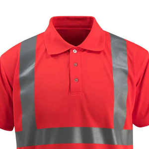 Camiseta Polo de Seguridad Reflectante Roja de Alta Visibilidad para Hombre, Manga Corta, Tejida, 100% Poliéster, Talla Grande, Ropa de Trabajo Informal - Product Image 6