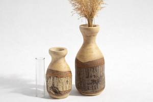 Lot de 3 Vases à Fleurs Rustiques en Bois et Bambou avec Inserts en Verre, Écorce Naturelle, Décoration Bohème et Champêtre, Faits à la Main, Écologiques, Cadeau de Pendaison de Crémaillère - Product Image 4