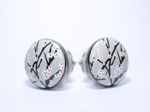 Hand Painted Cherry Blossom Ceramic <b>Cabinet</b> Knobs Floral <b>Grey</b> Porcelain Drawer Pulls Decorative Japanese Sakura Furniture Knobs - Product Image 4
