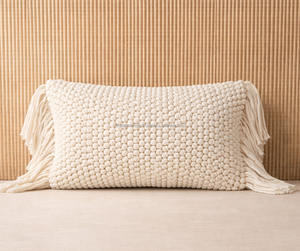 Soft Lumbar Side Fringed Boho Pillowslip Living Room Cotton <b>Moroccan</b> Pillow Case Eco-friendly White Bohemian Throw Pillow Cover - Product Image 1