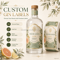 Étiquettes autocollantes personnalisées de luxe pour bouteilles de vin, gin, spiritueux, liqueurs, avec impression, estampage à chaud doré et gaufrage texturé