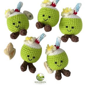 Set de Regalo de Peluches Sensoriales Suaves Hechos a Mano: Amigurumi de Ganchillo con Forma de Bebida de Coco, Vela y Juguete para Bebés y Niños Pequeños - Product Image 1
