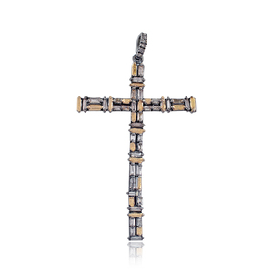 Natural Baguette Diamond Religious Cross 925 <b>Oxidized</b> Silver Handmade Pendant Wholesale Unisex Jewelry - Product Image 4