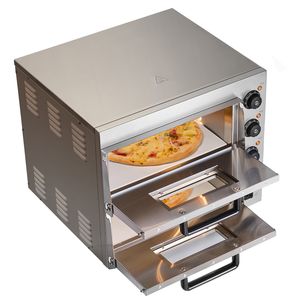 Four à pizza électrique professionnel 16 pouces à double niveau en acier inoxydable, avec poignée en pierre, équipement de cuisson polyvalent pour comptoir - Product Image 2