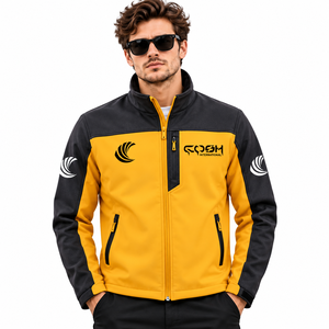 Chaqueta deportiva amarilla con bloques de color y cremallera para hombre, cuello alto, ligera, informal, para atletismo y uso diario. - Product Image 1
