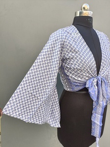 Ensemble pyjama palazzo en mousseline florale à manches cloche et col en V pour femme, tenue de nuit respirante, tunique à nouer devant, cadeau pour elle - Product Image 3