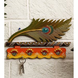 Mor Pankhi Wooden <b>Key</b> <b>Holder</b> with 4 Hooks for Home and Office Decor 9 X 6 Inches by JaipurCrafts - Product Image 5