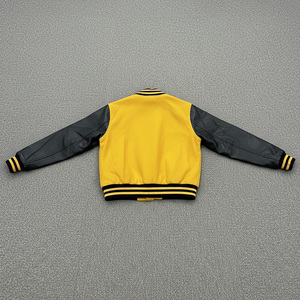 2026 High Quality Men Varsity Jacket <b>Yellow</b> Black PU Leather Sleeve Embroidered Letter Logo Casual College Style Autumn Wear - Product Image 5