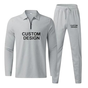 Ensemble de survêtement pour homme à demi-zip, manches longues, couleur unie, sweat-shirt et pantalon décontractés avec poches latérales, coupe classique, pour l'automne - Product Image 1