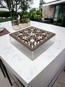 Boîte de rangement en bois d'acacia poli avec finition en nacre acrylique, décoration de l'Aïd, Moyen-Orient, vente chaude pour le Ramadan, boîte à chocolat 100% - Product Image 2