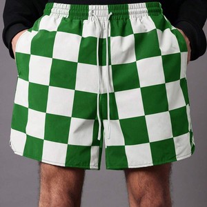 Luxury Brand Latest Design <b>Men's</b> Green White <b>Checkered</b> <b>Shorts</b> Mid Waist Drawstring Casual <b>Shorts</b> Breathable Polyester <b>Shorts</b> - Product Image 3
