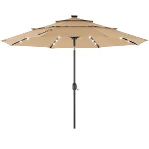 Ombrellone da Esterno a 3 Livelli con LED Solari, Regolazione Inclinazione, Resistente ai Raggi UV, in Poliestere Kaki, 3 Metri - Product Image 1
