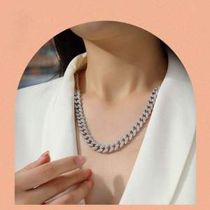 10mm Width Moon Shape 925 Sterling <b>Silver</b> Rose Gold Plated <b>Cuban</b> <b>Link</b> <b>Chain</b> Custom Moissanite Hip Hop Men's Gift GRA Certified - Product Image 3