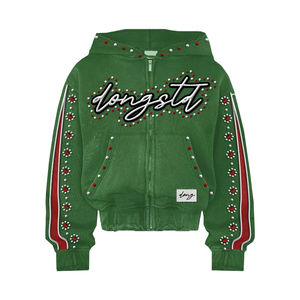 Sudadera con capucha corta de felpa francesa gruesa personalizada Up Felt con cremallera y pedrería, estilo streetwear holgado - Product Image 5