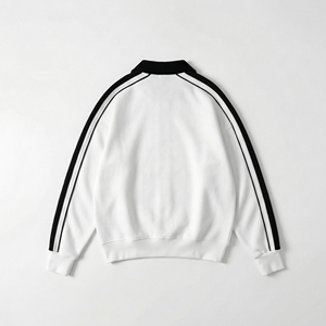 <b>White</b> Black Stripe <b>Polo</b> Collar Sweatshirt | Oversized Rugby Style Pullover | Contrast Stripe Sweatshirt| Custom OEM Manufacturer - Product Image 2