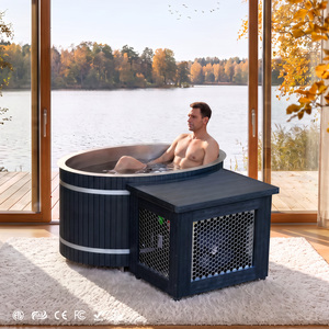 Moderna Bañera de Inmersión Fría de WPC Negra con Grifo de Drenaje y Revestimiento de Acero Inoxidable 304, Bañera Ovalada para Baño de Hielo con Enfriador Digital - Product Image 1