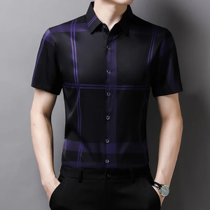 Camisa de manga corta informal de negocios para hombre, camisa a cuadros para hombre - Product Image 6