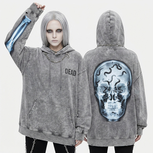 Sweat-shirt à capuche oversize pour femme, impression personnalisée motif squelette, bords déchirés, haute qualité, vente en gros pour fabricants - Product Image 2