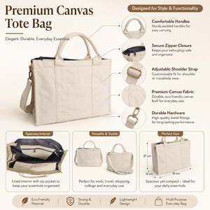 Premium Canvas Tote <b>Bag</b> |Adjustable Shoulder Strap Ladies Handbag with Zipper Closure & Cotton Lining Custom Canvas Shoulder <b>Bag</b> - Product Image 6