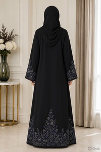 Robe Abaya noire à manches longues brodée pour femmes musulmanes, robe maxi modeste pour tous les jours, Ramadan - Product Image 1