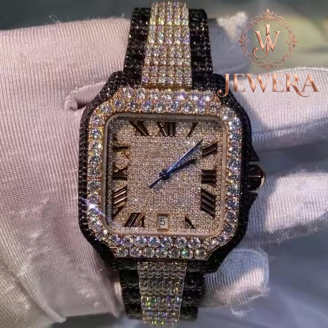 Export Quality Mossinate Luxury Stainless Steel Diamond Watch Mechanical Movement Glass Fashionable Design for Office Evening
