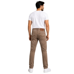 Custom Mocha Brown <b>Men</b> Slim Fit Biker Jeans <b>Stretch</b> Denim Pants Ribbed Knee Detail Casual Streetwear Fashion Trousers With Pocke - Product Image 2