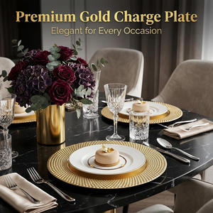 Assiettes de Présentation Élégantes en Aluminium pour Table à Manger, Bord Texturé Géométrique, Vaisselle Décorative pour Fêtes et Mariages - Product Image 4