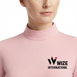 WIZE INTERNATIONAL Women's Pink Long Sleeve <b>Turtleneck</b> <b>Top</b> Breathable Knitted Polyester Front Logo Pullover - Product Image 2