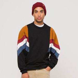 Sudadera de Forro Polar para Hombre, Color Negro, con Bloques de Color y Rayas Chevron en las Mangas, Cuello Redondo, Manga Larga, Logotipo Personalizado, OEM, ODM, Ropa al por Mayor - Product Image 3